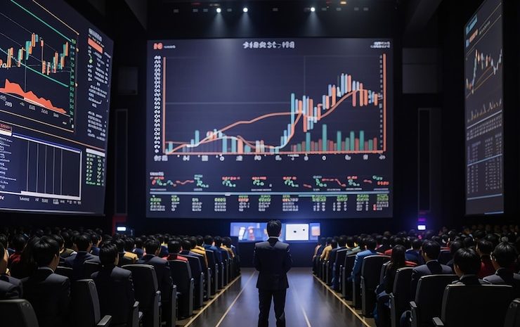 asian-speaker-showing-forex-charts-screen-large-dark-hall-where-there-are-many-spectators-foreground-people-conference-room-watching-presentation_1255023-1708
